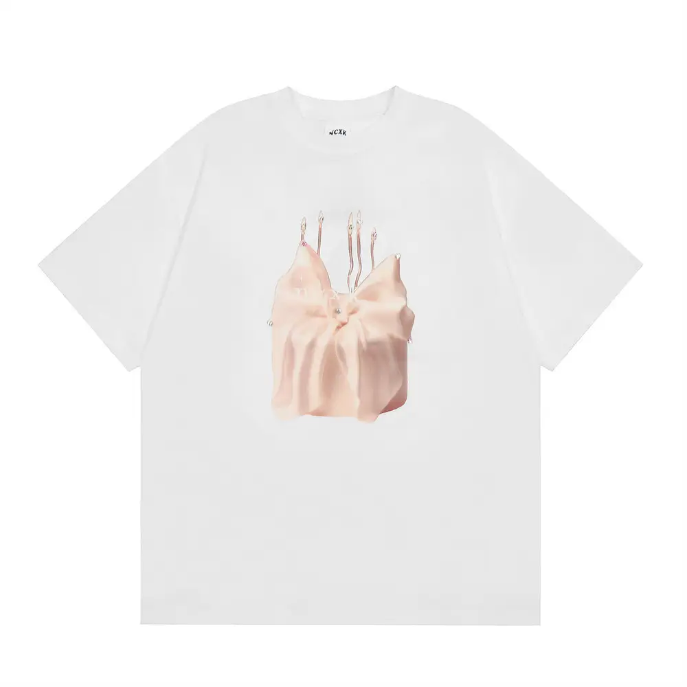 Bow Cake Pattern Printing Rhinestone Short Sleeve