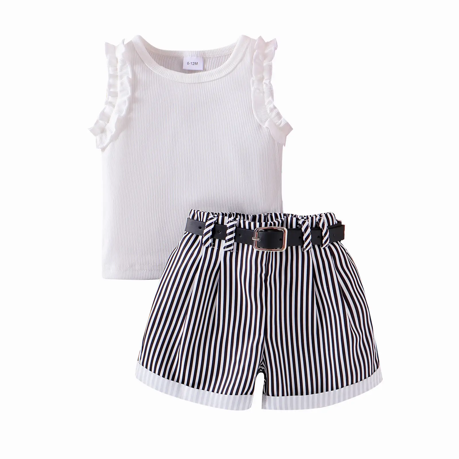 Girls' Pink Sunken Stripe Vest Shorts