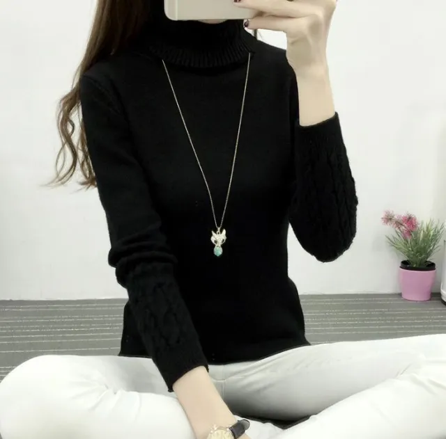 Women's Turtleneck Sweater Pullover Thickened Black - Shop at LoveMi