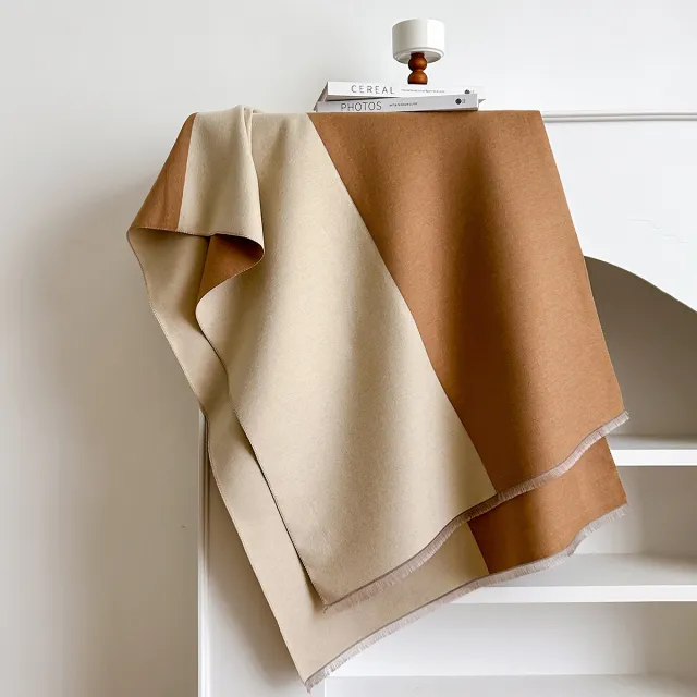 Women's Versatile Simple Fringe Imitation Cashmere Scarf Khaki - Shop at LoveMi