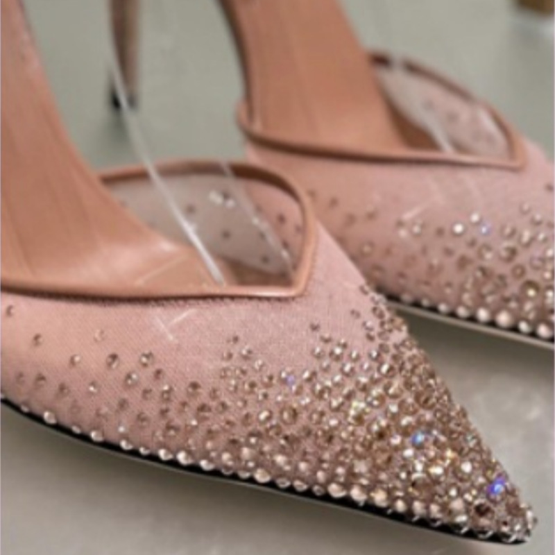 Mesh Rhinestone Heeled Sandals, picture 3 of 5
