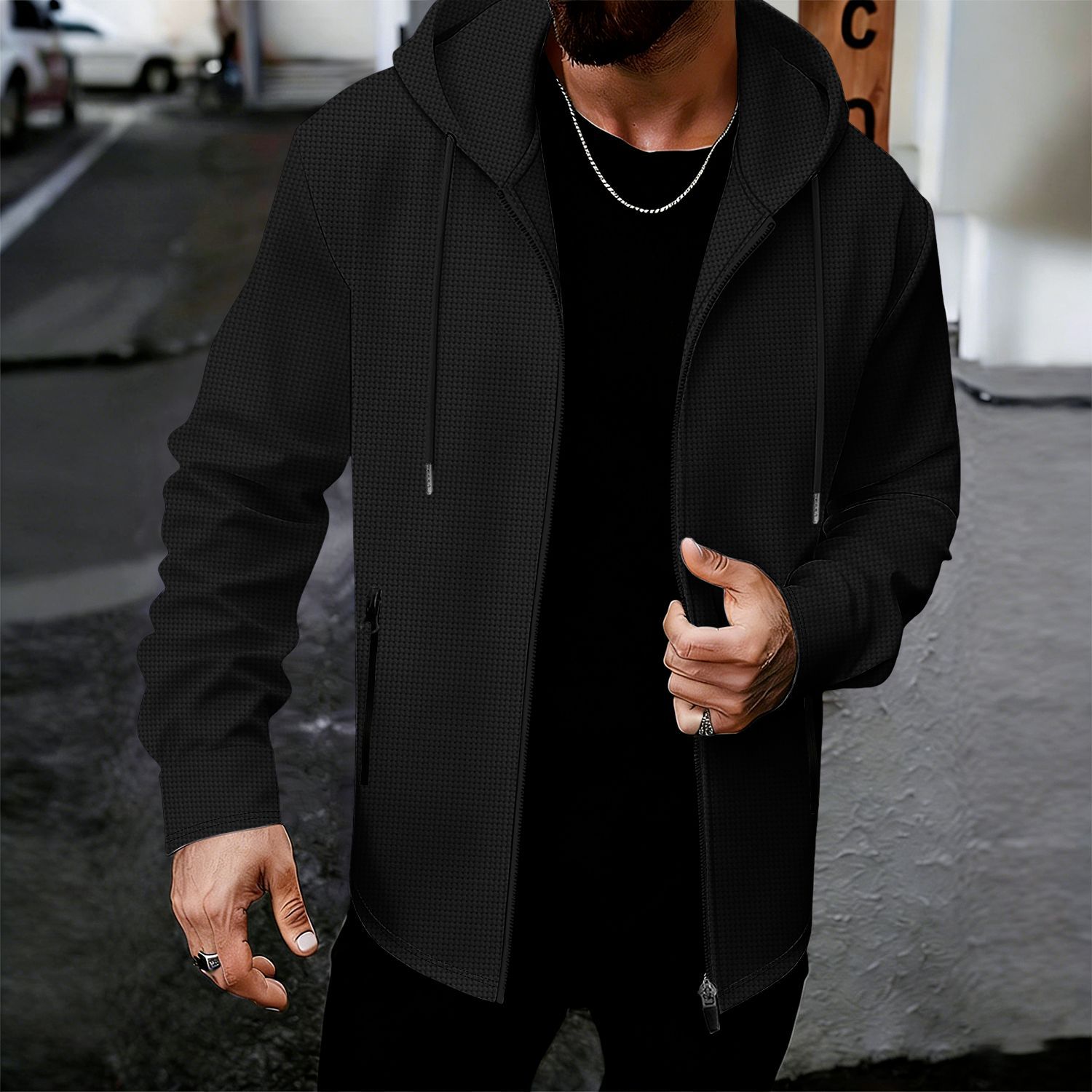 Mens Fashionable Casual Top With Hooded Jacket