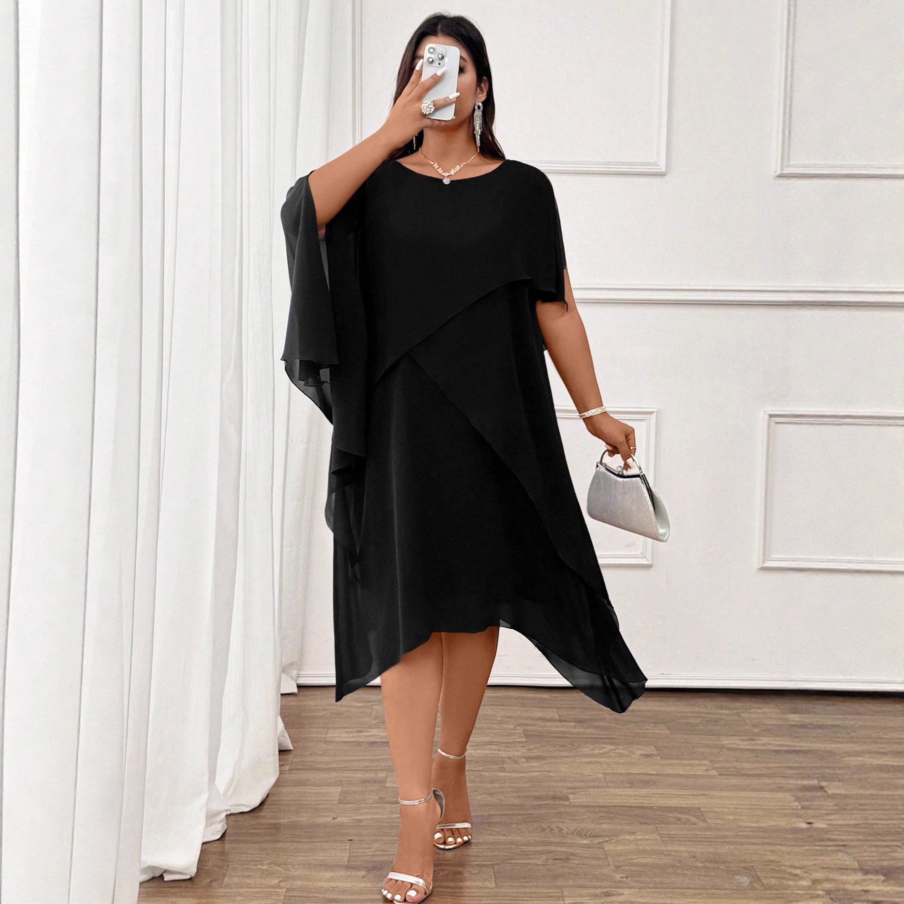 Mesh Fabric Round Neckline Designer-inspired Casual Elegant Dress