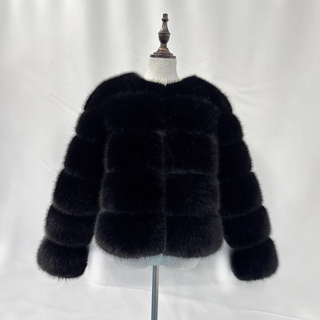 Faux Fox-fur Patchwork Winter Coat With Long Sleeves For Extra Warmth And Insulation