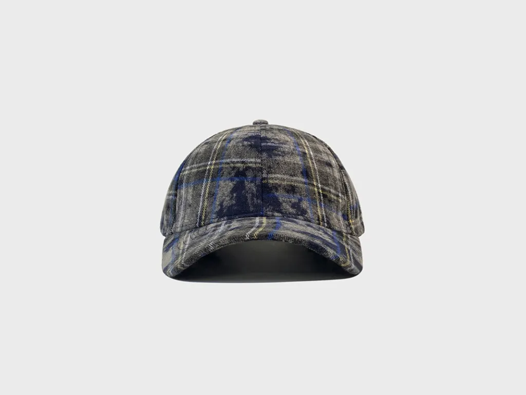 Plaid Retro Washed Baseball Cap For Women - Blue And Grey Plaid
