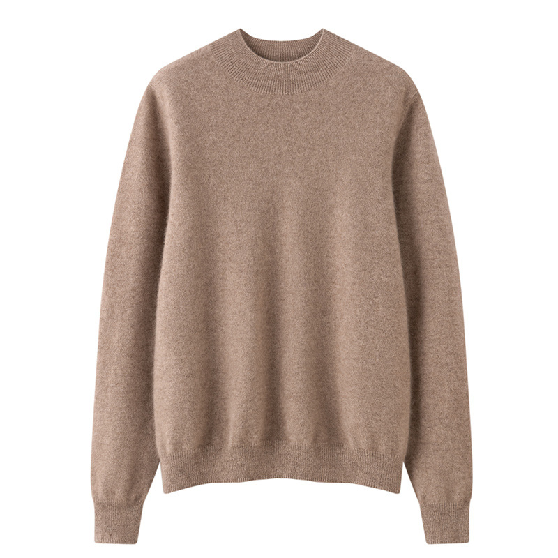 Womens Solid-Color Loose-Fit Mock-Neck Cashmere Sweater