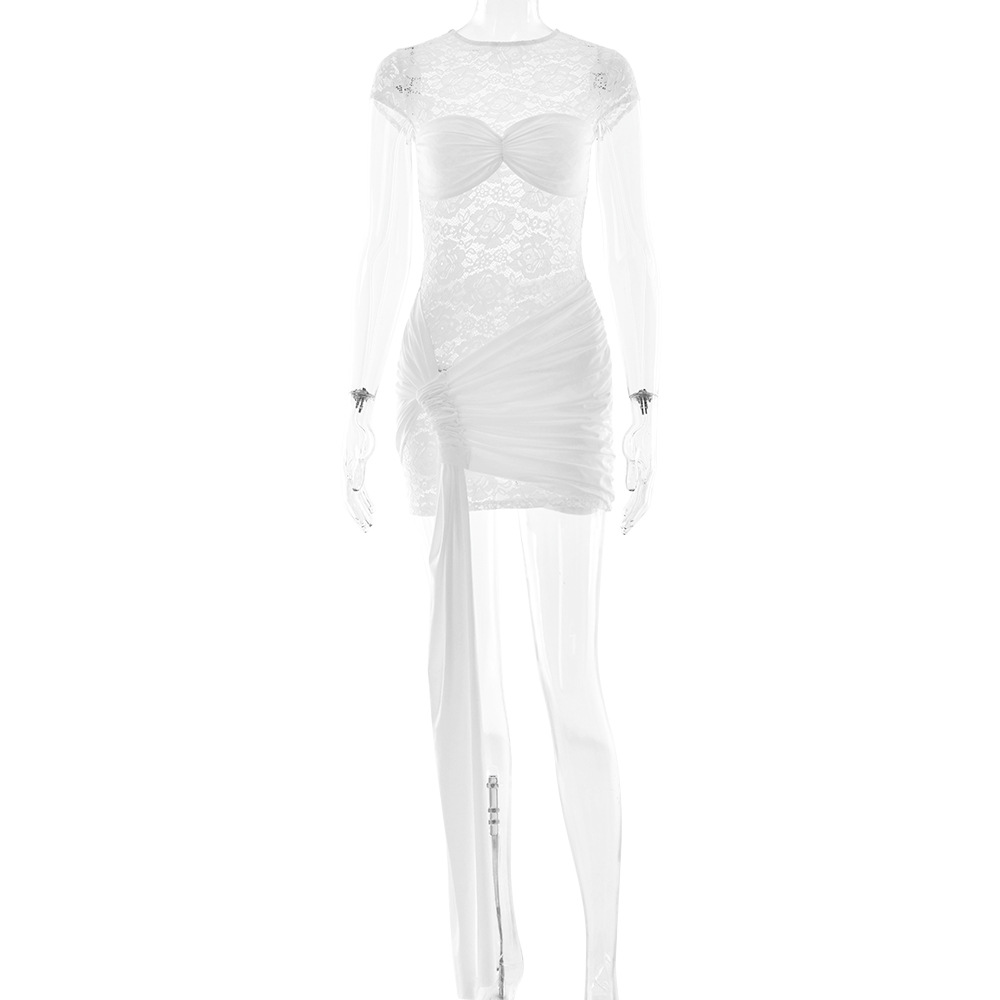 Sexy Lace Cutout See through Ribbon Hip Skirt White - Shop at LoveMi