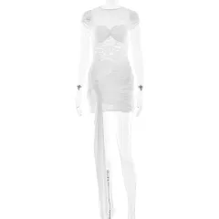 Sexy Lace Cutout See-through Ribbon Hip Skirt - White - View 1