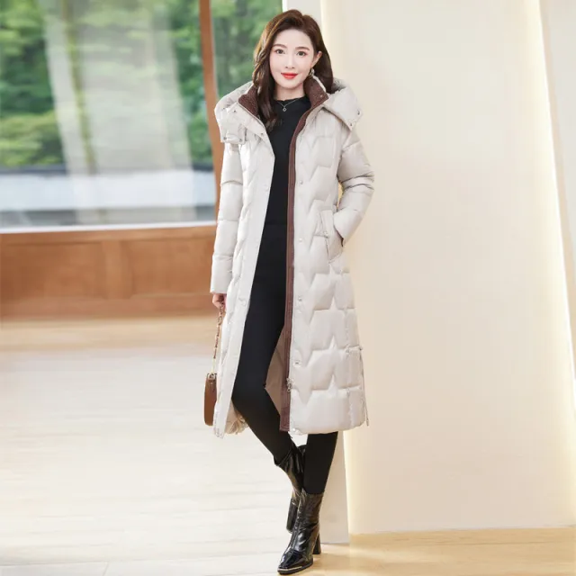 Down Cotton padded Coat For Women Long Below The Knee White - Shop at LoveMi