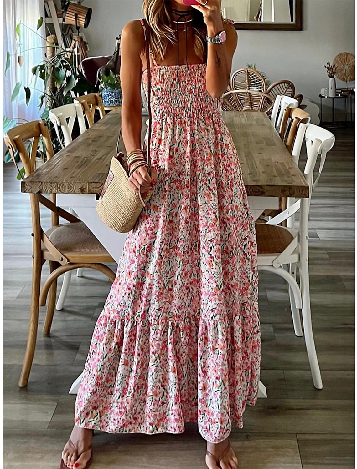 Spring And Summer Women's Printed Sling Swing Dress