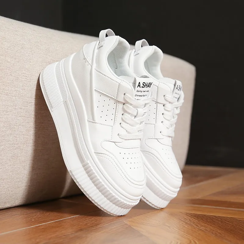 Chunky-soled Casual Shoes For Short Women That Add Height - White