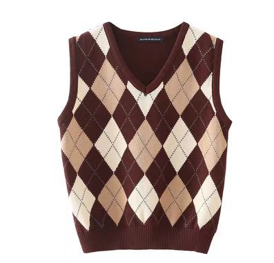 Retro Preppy Style Versatile Diamond-Check BM Knitted Vest