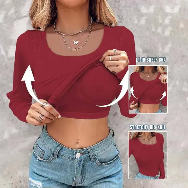 Women's U shaped Underwear Solid Color Sexy Bottom Wear Long sleeved Top Red - Shop at LoveMi