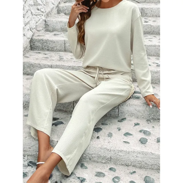 Long Sleeved Top Fashion Pants Two piece Set Qx23730 Apricot - Shop at LoveMi