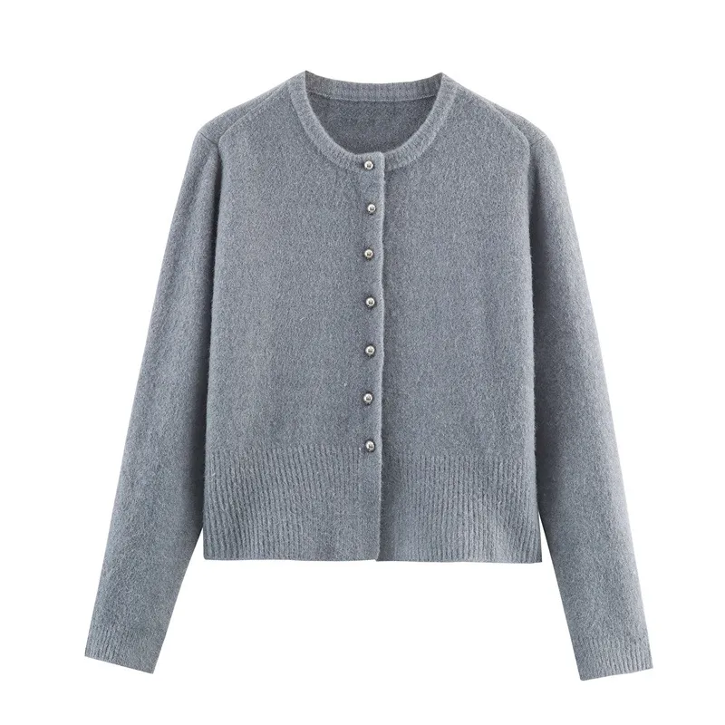 European And American Style Fashionable Spherical Button Knitted Coat - Gray