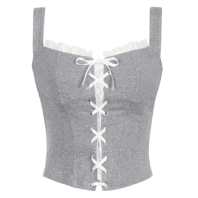 Style Fashion Lace up Vest Skirt Grey - Shop at LoveMi