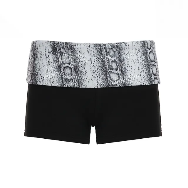 Retro Snake print Sequin Patchwork Low rise Pants White - Shop at LoveMi