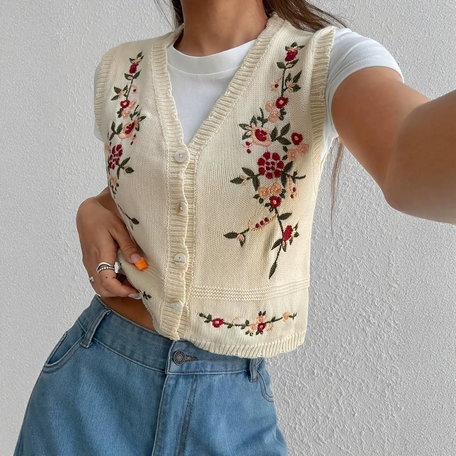 Womens Casual All Matching Embroidered Sweater Vest