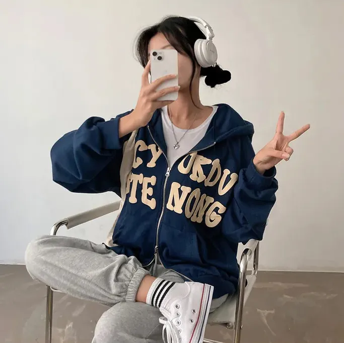 Sweater Coat Women's Spring Autumn And Winter Leisure Fleece Zipper Cardigan - Dark Blue Velvet
