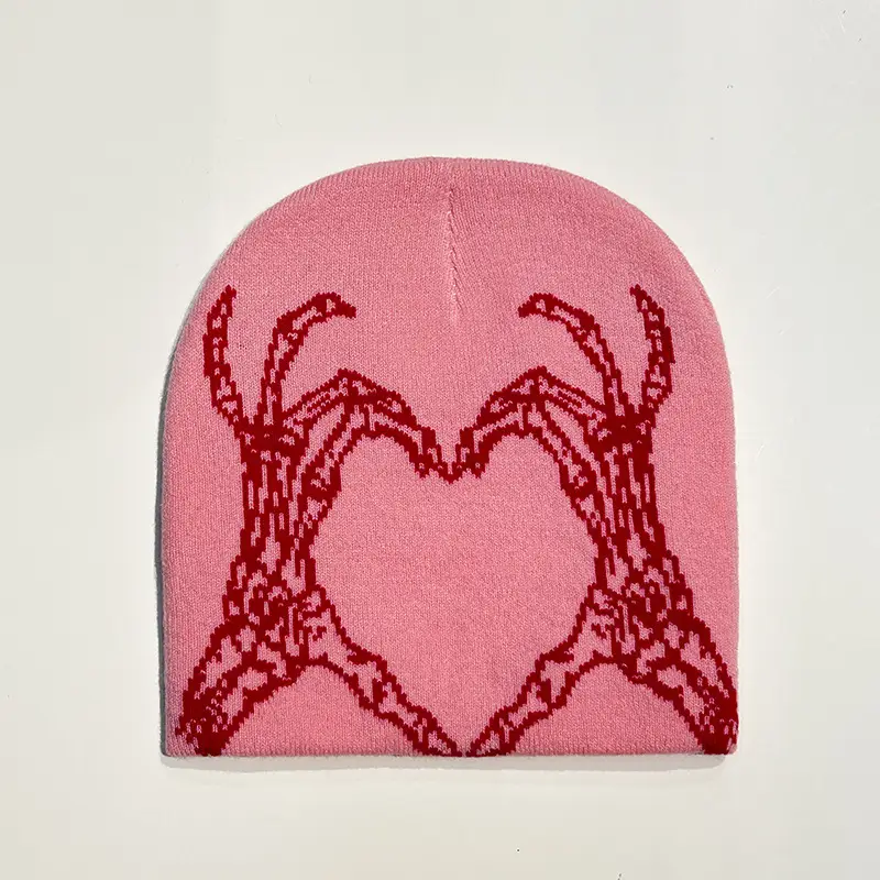 Heart-shaped Skull Hand-held Flower Knitted Wool Hat