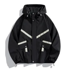 Hooded Jacket Waterproof Fashionable Jacket Outdoor Leisure Couple's Tops - Black - View 1