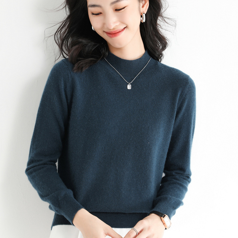 New Half Turtleneck Knitted Pullover Sweater Top For Women Blue - Shop at LoveMi
