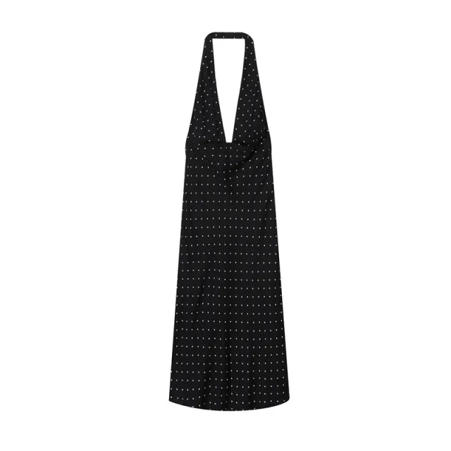 Polka Dot Women's Hanging Collar Dress Black - Shop at LoveMi