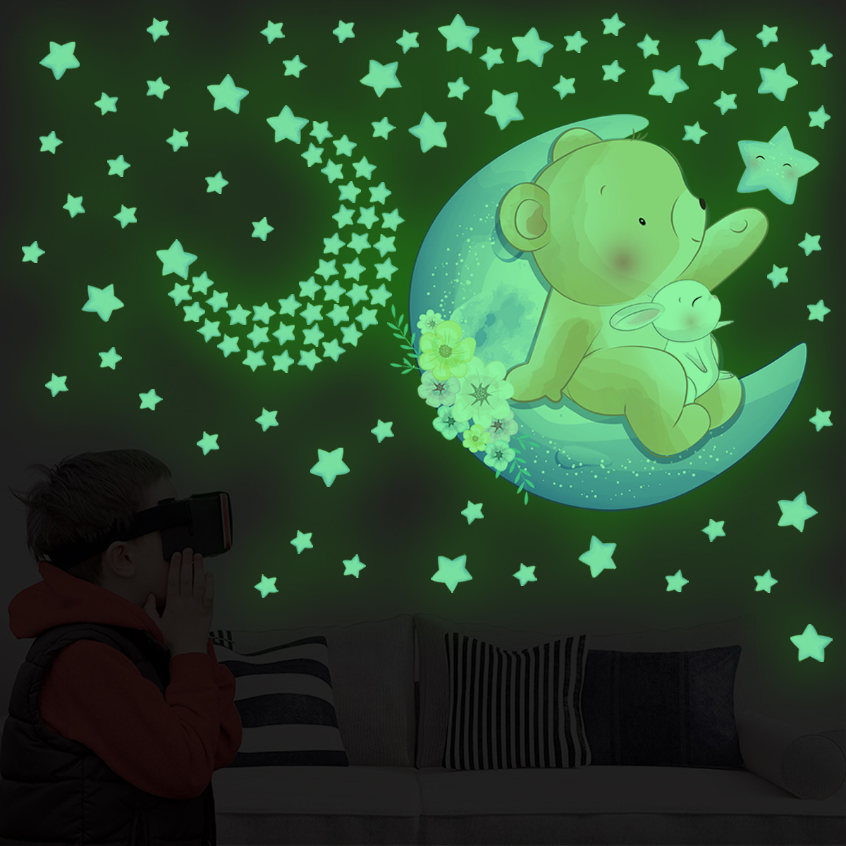 Title 9, Luminous Stars Cartoon Animal Living Room Bedro...