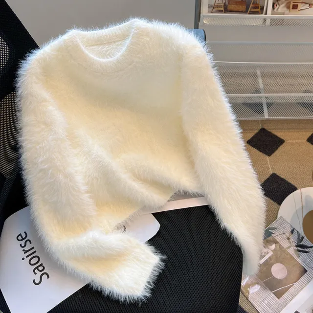 Idle Style Small Short Soft Glutinous Sweater For Women Beige - Shop at LoveMi