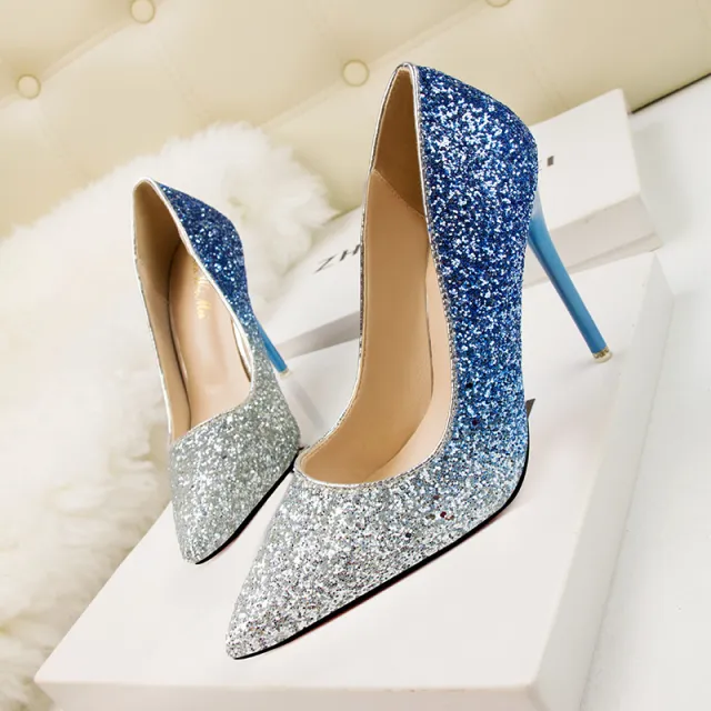 Women's Fashion Pointed Low cut High Heels Blue - Shop at LoveMi