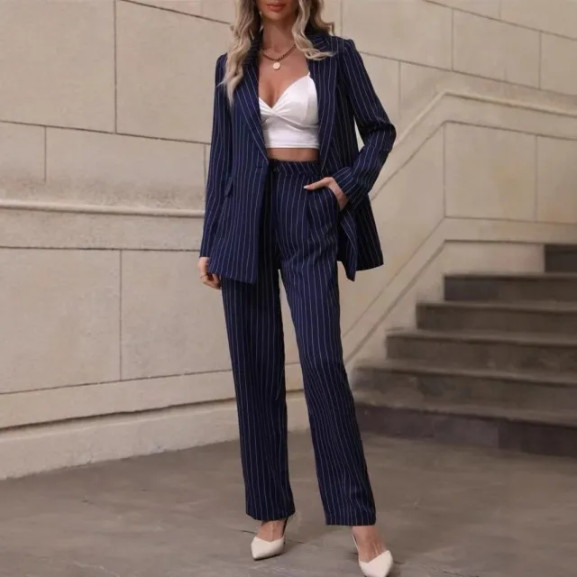 Striped High end Fashion Elegant Suit Dark Blue - Shop at LoveMi
