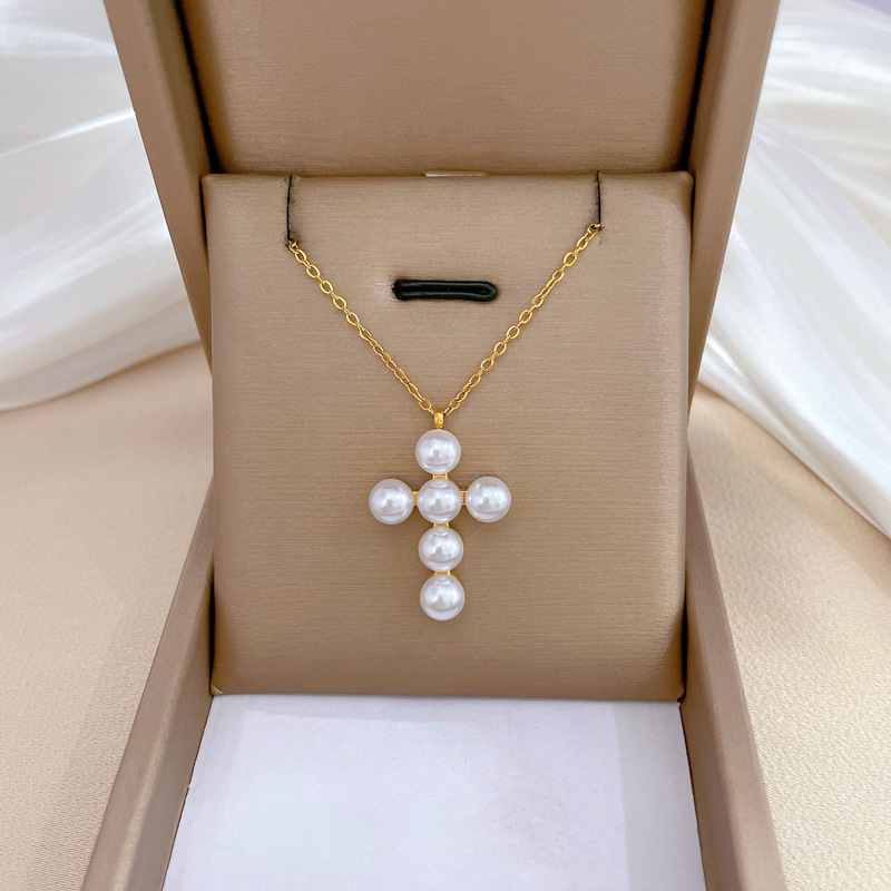 Women's Simple Pearl Cross Simple Necklace