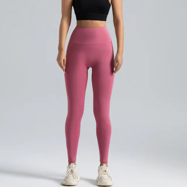 High Waist Hip Lift Yoga Pants Belly Contracting Nude Feel Running Sports Tights Bean Pink - Shop at LoveMi