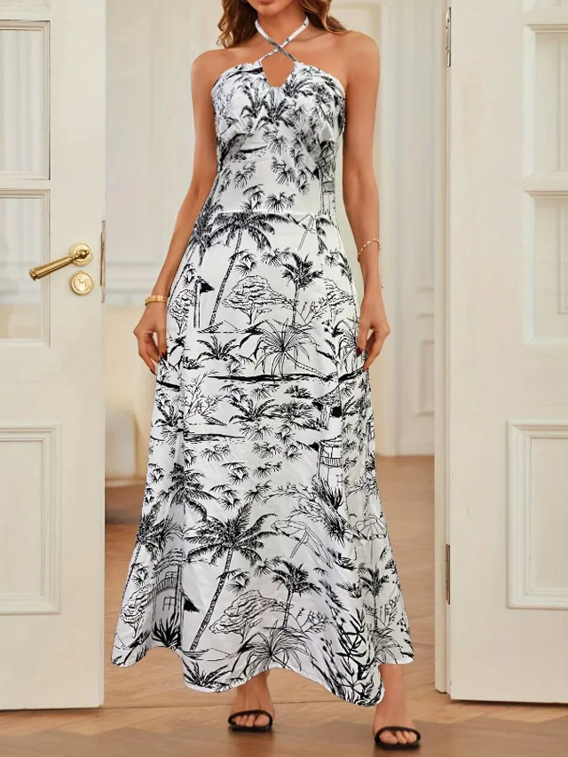 Ladies' Fashion Floral Spaghetti Strap Dress White - Shop at LoveMi