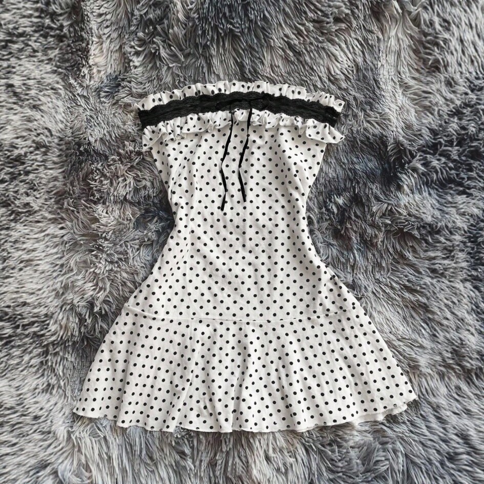 Womens Cinched-waist French-style Polka-dot Tube Top