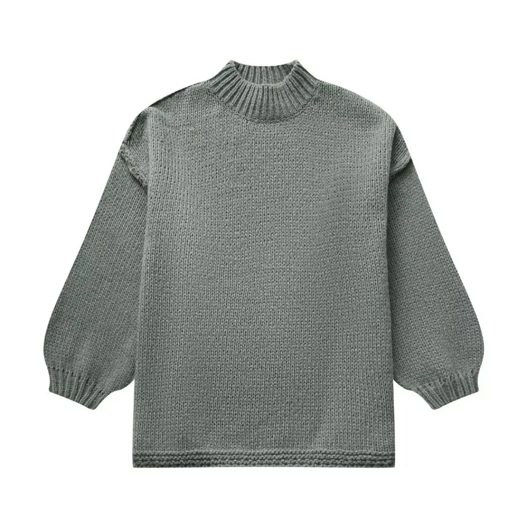 Temperament Crew Neck Simple Style Thin Sweater - Army Green