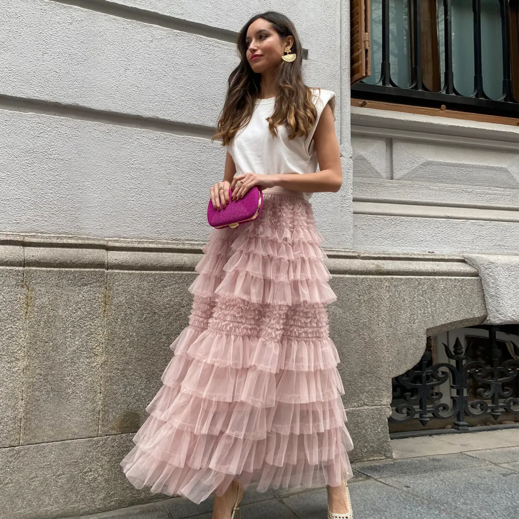 Solid Color A- Line Long Skirt For Women - Pink