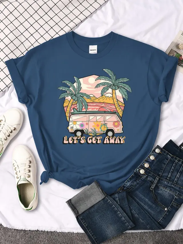 Let's Get Away Vacation Pattern Female T shirts Blue - Shop at LoveMi