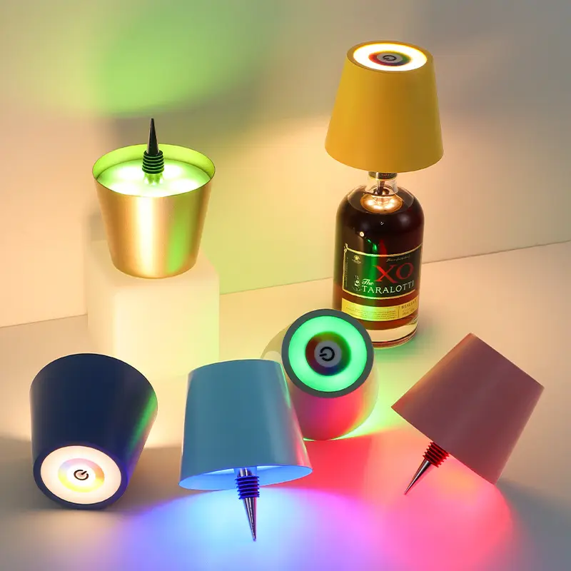 Plug-in Wine Bottle Lights Metal Table Lamp