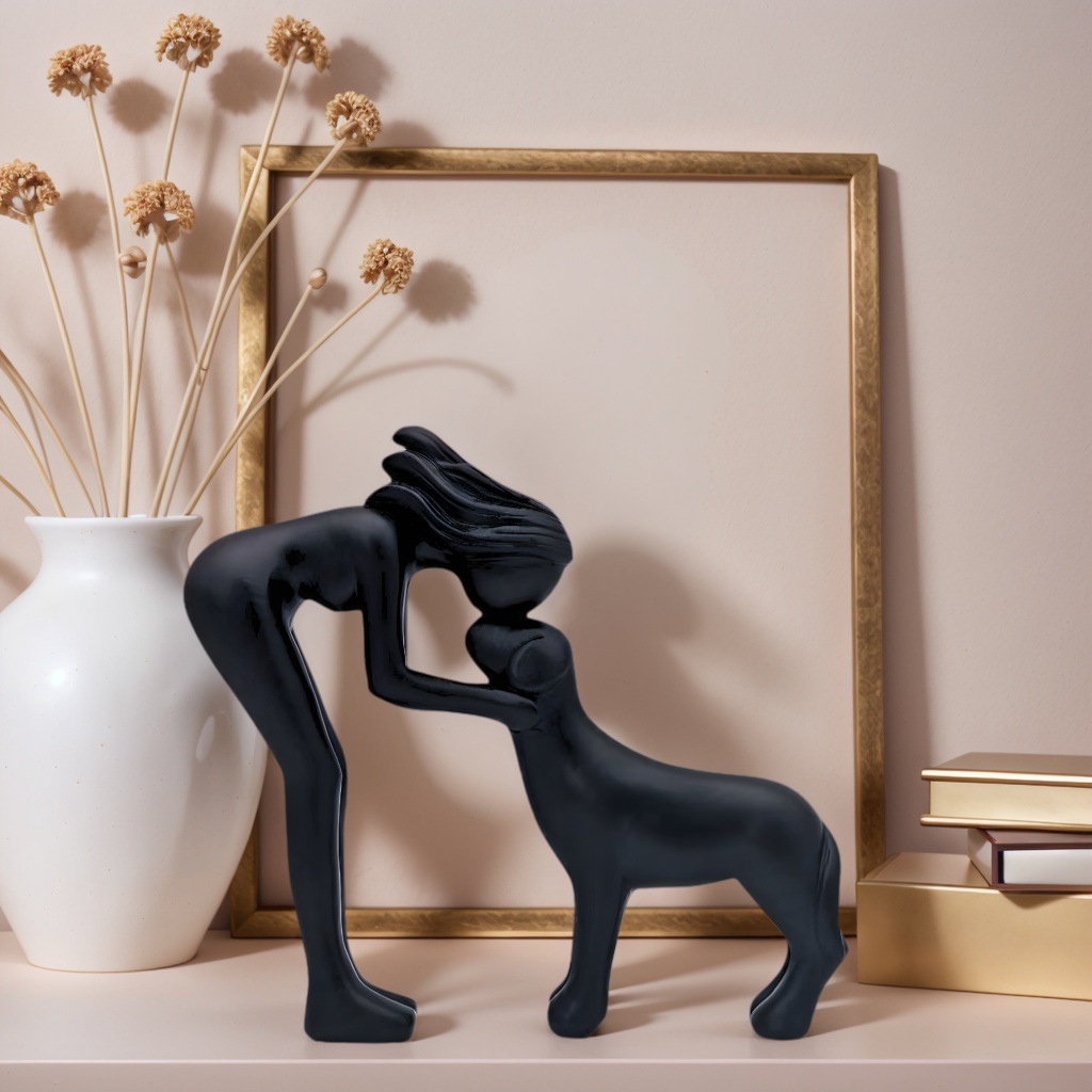 Women And Dog Statue Decoration Home Decorations