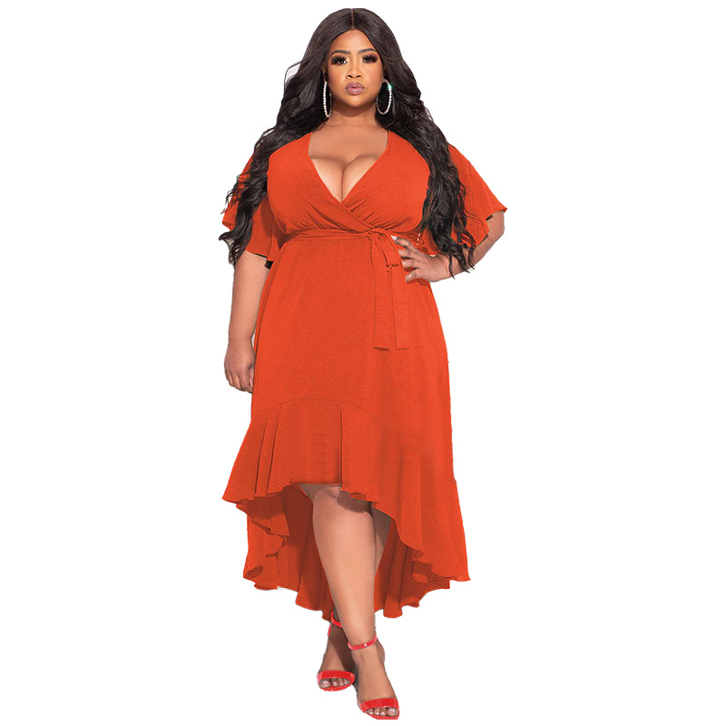 Sexy Solid Color Lace-up Ruffled Elegant Dress