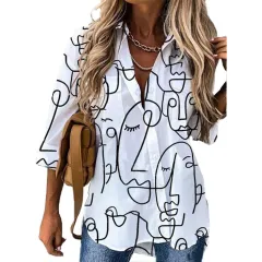 Women's Digital Printing Long Sleeve Shirt Top - Head-Xl - View 1
