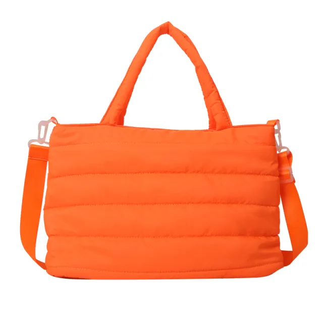 Cotton Jacket Large Capacity Plaid Embroidery Thread Shoulder Crossbody Handbag Orange - Shop at LoveMi