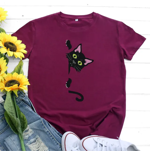 Cotton Cat Printing Short Sleeve Wine - Shop at LoveMi
