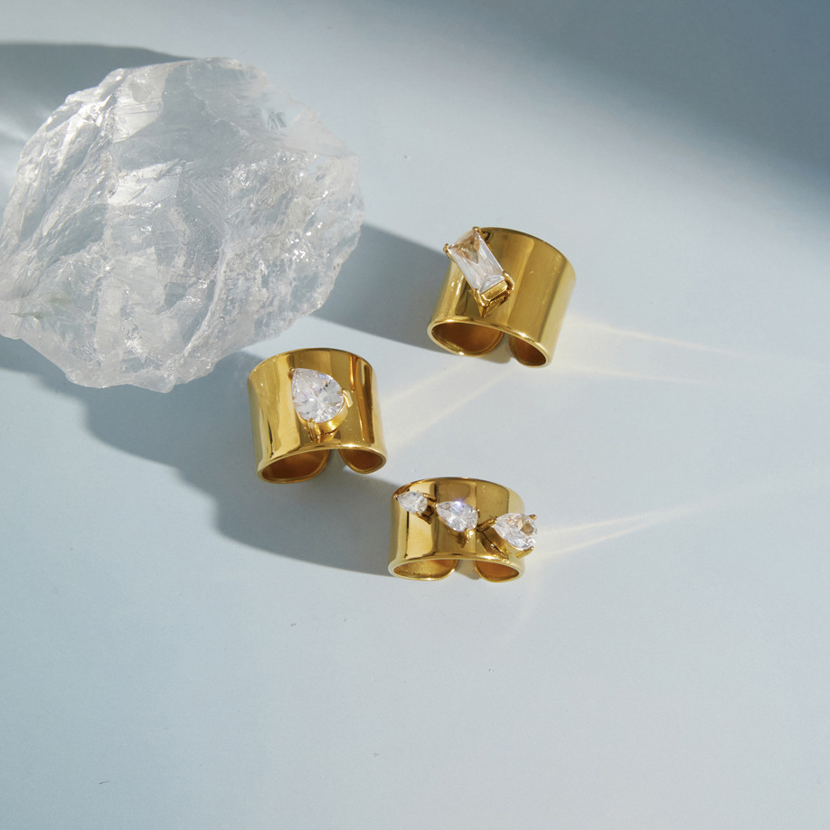 Stainless Steel Zircon Wide-Band Ring
