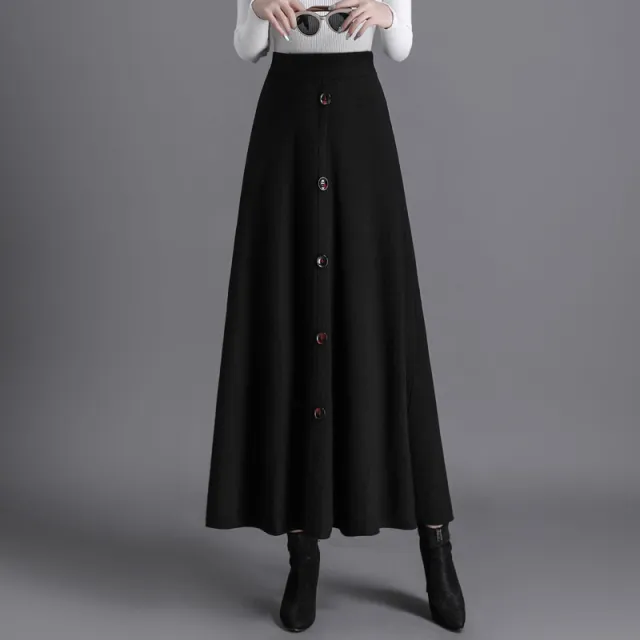 Knitted Pleated Thick Umbrella Skirt For Women Black - Shop at LoveMi