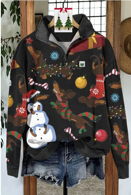 Autumn And Winter New Women's Retro Pattern Leisure Pullover Zipper Sweater Nwy21Gg77594 - Shop at LoveMi