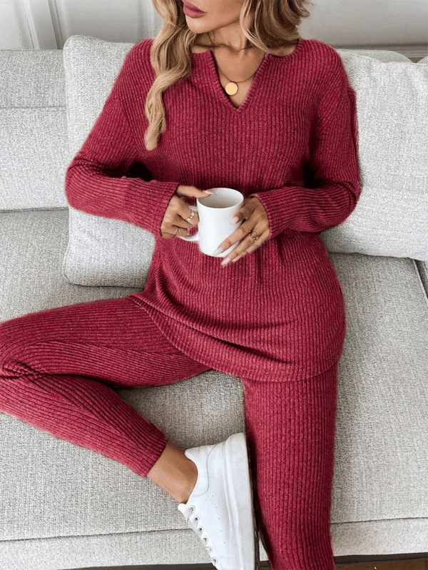 V-neck Design Simple And Stylish Casual Loungewear Set For Women - Image 5