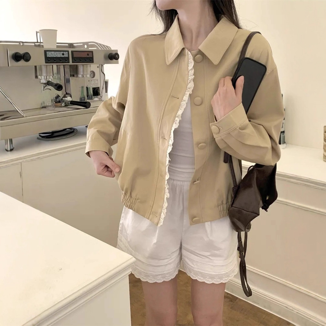 Womens Fashion Patchwork Lace Collar Short Coat