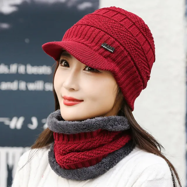 Winter Knitted Wool Cap Fleece lined Thickened Red - Shop at LoveMi